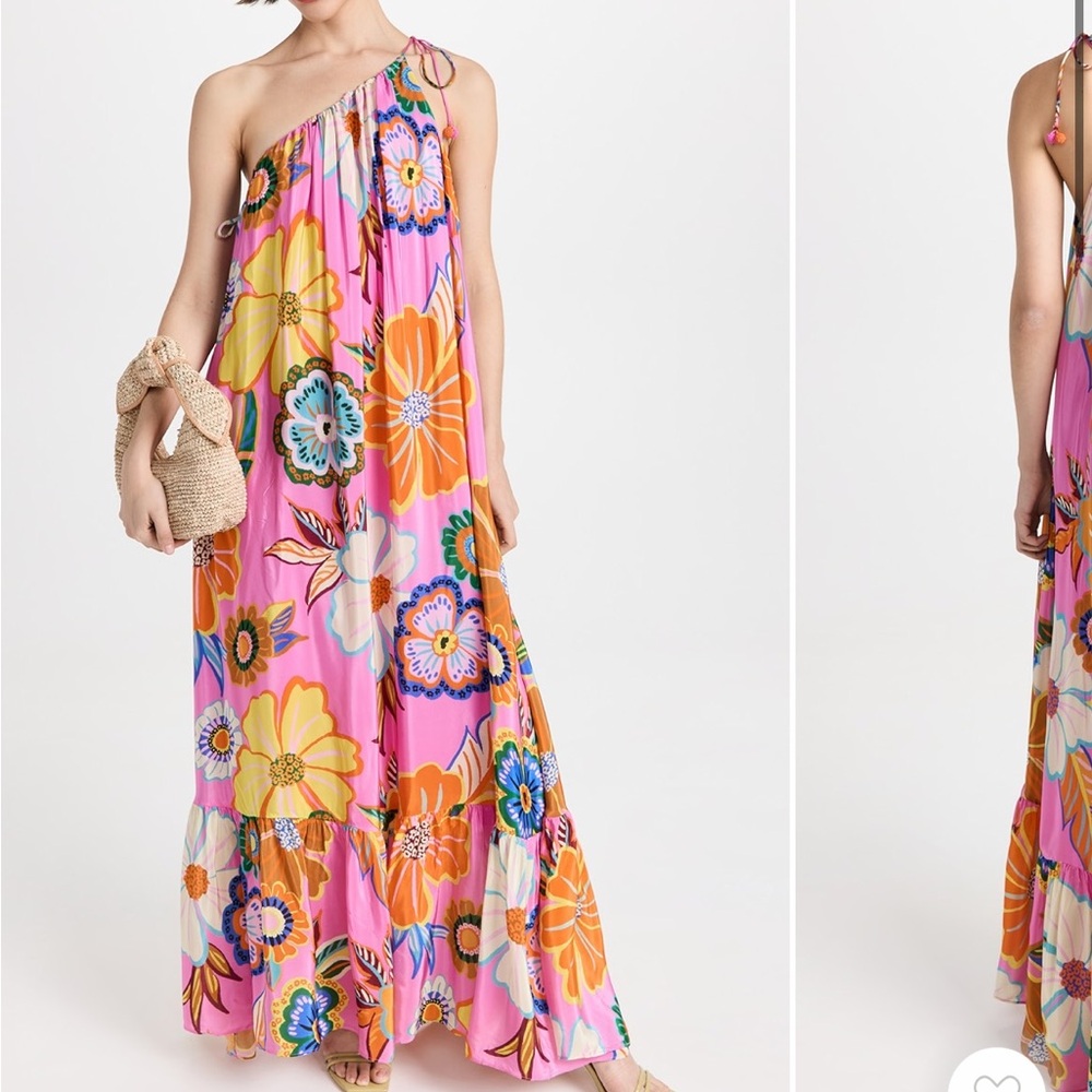 FARM Rio One-Shoulder Floral Dress in Pink and Orange XL